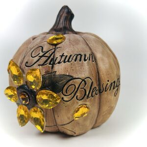 Autumn Blessings Ceramic Painted Pumpkin Rhinestone Flowers Fall Decor Halloween
